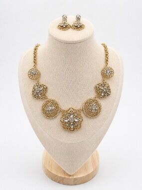 Vintage Charter Club Gold Tone Statement Necklace & Earrings Set